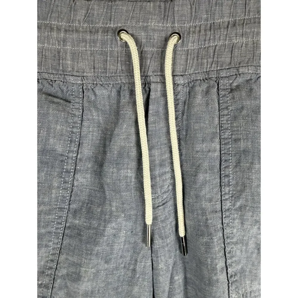 Athleta Cabo Linen Wide Leg Pant Blue Drawstring Zipper Pocket Size 6